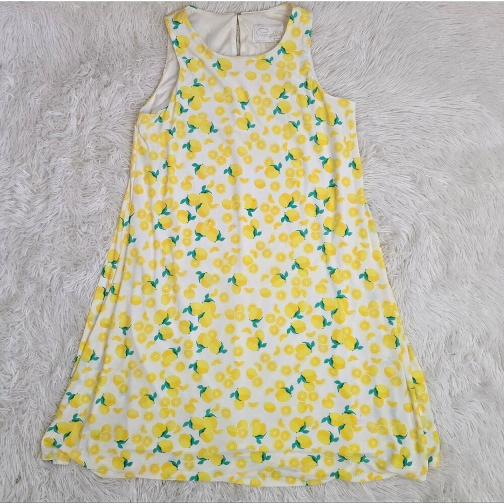 Pappagallo White Boho Spring‎ Lemon Print Butter Yellow Midi Dress Small - Picture 12 of 12
